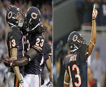 Johnny Knox celebrates after his big day vs. the Steelers. (Chicago Tribune, Getty)